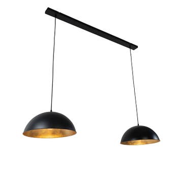 Industriële hanglamp zwart met goud 2-lichts - Magnax, Verzenden, Nieuw, Industrieel
