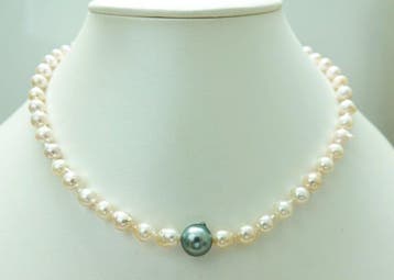 Zonder minimumprijs - Halsketting - Zilver - Drop Tahitian,, Nieuw