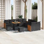 vidaXL Tuinbankenset 13 pcs Zwart Poly rattan en, Verzenden, Nieuw, Rotan, 3 zitplaatsen
