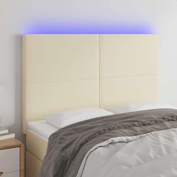 vidaXL Hoofdbord LED 144x5x118/128 cm kunstleer crèmekleurig, Verzenden, Nieuw, Crème, Overige materialen