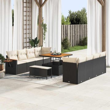 vidaXL Tuinbankenset 11 st Zwart poly rattan, Verzenden, Nieuw, Rotan, Meer dan 8 zitplaatsen