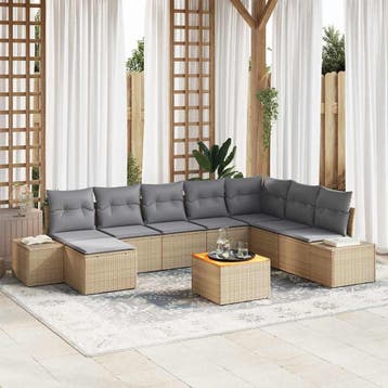 vidaXL Tuin Sofa Set 9 st beige en lichtgrijs, Tuin en Terras, Verzenden, Nieuw, Rotan, Meer dan 8 zitplaatsen