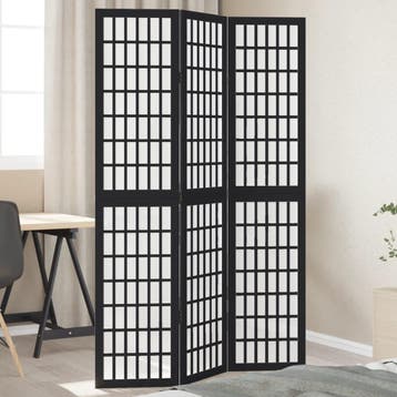 vidaXL Kamerscherm met 3 panelen massief paulowniahout zwart, Verzenden, Nieuw