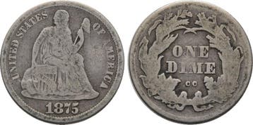 Dime 1875 Cc Vereinigte Staaten von Amerika Seated Liberty, Postzegels en Munten, Munten | Amerika, Verzenden