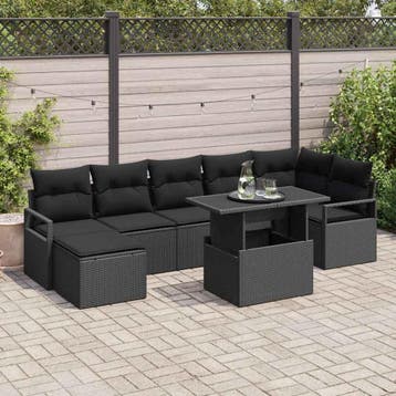 vidaXL Tuin Sofa Set 8 st Zwart Poly riet, Verzenden, Nieuw, 8 zitplaatsen