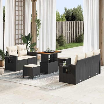 vidaXL Tuin Sofa Set 8 st Zwart poly rattan, Verzenden, Nieuw, Rotan, 8 zitplaatsen