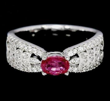 Zonder minimumprijs - Ring Zilver Robijn - natuurlijke, Nieuw