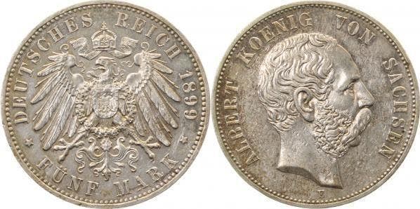 Duitsland 5 Mark Albert Sachsen 1899 E vorzueglich/stempe..., Postzegels en Munten, Munten | Europa | Niet-Euromunten, Verzenden