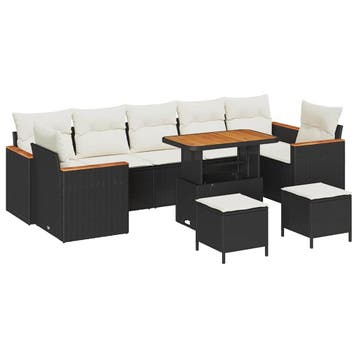 vidaXL Tuin Sofa Set met kussen 10 pcs Zwart Poly riet, Tuin en Terras, Verzenden, Nieuw, Rotan, Meer dan 8 zitplaatsen