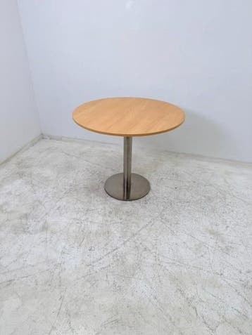 Ronde tafel rvs kolomvoet beuken blad 90cm, Vergader- of Presentatieruimte, Ophalen of Verzenden, Gebruikt