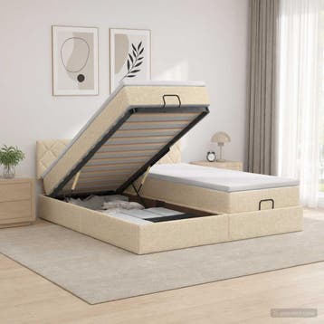 vidaXL Ottoman bed met matras met hoofdeinde 2 st, Verzenden, Nieuw, Crème