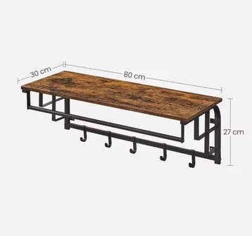 Kapstok met Plank en 5 Haken – Wandgarderobe Industrieel, Wandkapstok, Verzenden, Nieuw, Minder dan 100 cm