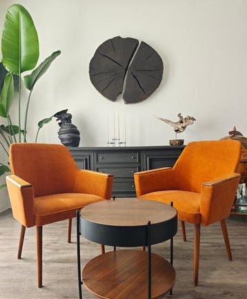 Lounge stoel - Hout, Katoen - Een paar mid-century