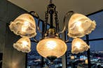 Kroonluchter - Luxueuze Franse Art-Deco Lamp - Glas, Koper,, Antiek en Kunst