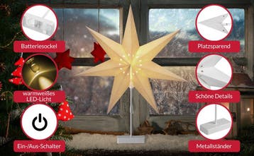Kerstster Papier LED Wit Sterretjes incl Standaard, Verzenden, Nieuw