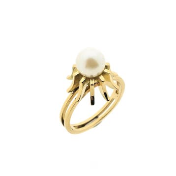 Gouden cocktail ring met parel, 18 tot 19, Gebruikt, Ophalen of Verzenden, Met edelsteen