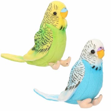 Parkieten knuffel setje - pluche - 11 cm - blauw groen, Verzenden, Nieuw