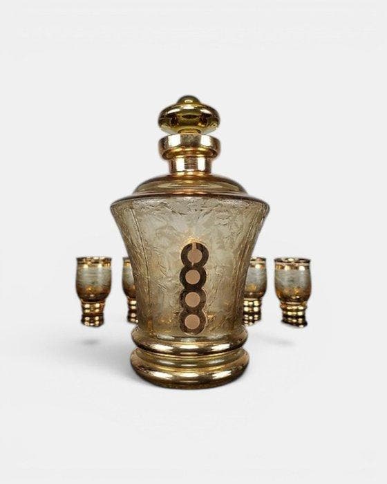 Drinkset - Glas - Art Deco Likeurset Amber, Antiek en Kunst, Kunst | Designobjecten