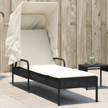 vidaXL Ligbed met luifel poly rattan zwart, Tuin en Terras, Verzenden, Nieuw