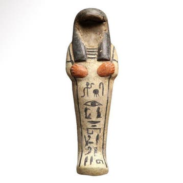 Oude Egypte, Nieuwe rijk Faience Shabti met inlegwerk voor