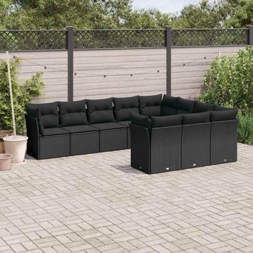 vidaXL 10-delige Loungeset met kussens poly rattan zwart, Verzenden, Nieuw, Loungeset