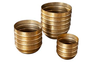 Set van 3 bloempotten ORIENT 25/20/15cm metaal goud gehamerd, Ophalen of Verzenden, Nieuw