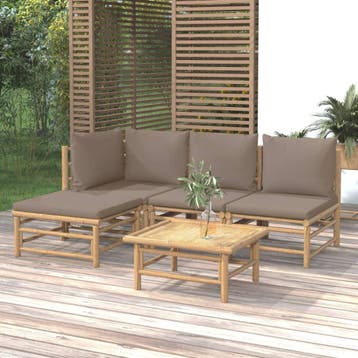 vidaXL 5-delige Loungeset met kussens bamboe taupe, Verzenden, Nieuw, Hout, Loungeset