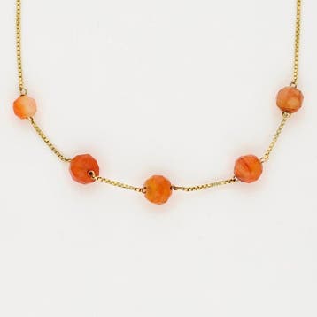 Halsketting - 14 karaat Geel goud - Agaat, Sieraden, Tassen en Uiterlijk, Nieuw