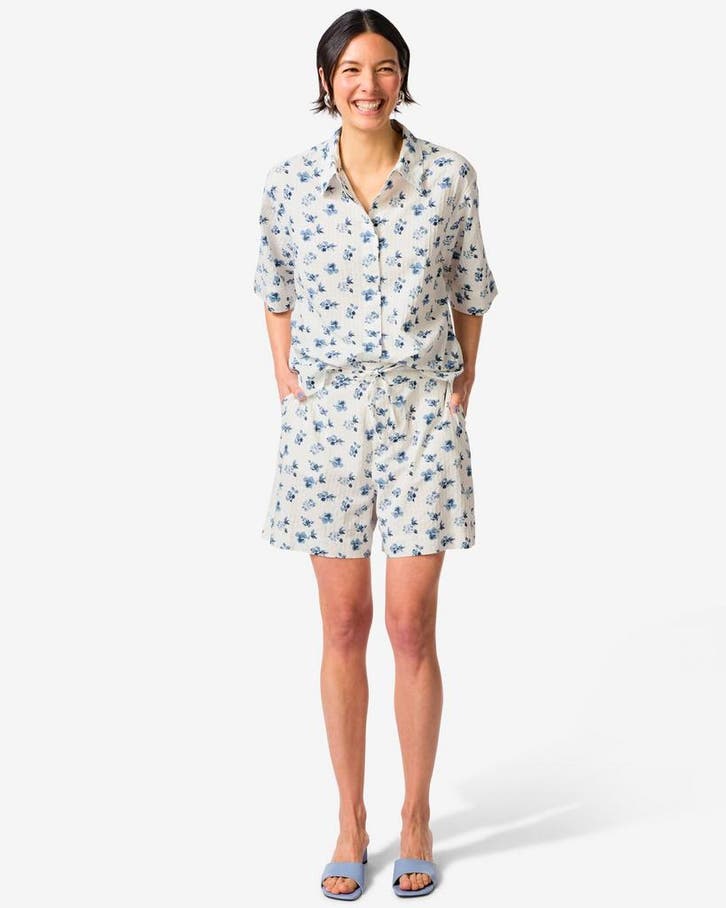 HEMA Damesshort Sally wide fit seersucker bloemen multi, Kleding | Dames, Overige Dameskleding, Nieuw, Verzenden