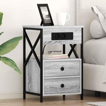 vidaXL Nachtkastje 2 st Grijs Sonoma 40 x 31 x 60 cm Bewerkt, Minder dan 45 cm, Verzenden, Nieuw, 55 tot 70 cm