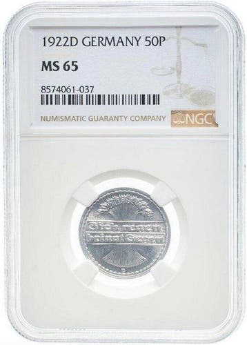 Duitsland, Weimar Republiek 50 Pfennig 1922 - NGC MS65