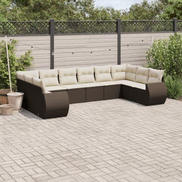 vidaXL 10-delige Loungeset met kussens poly rattan bruin, Verzenden, Nieuw, Loungeset