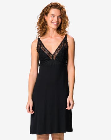 HEMA Damesnachthemd viscose zwart, Verzenden
