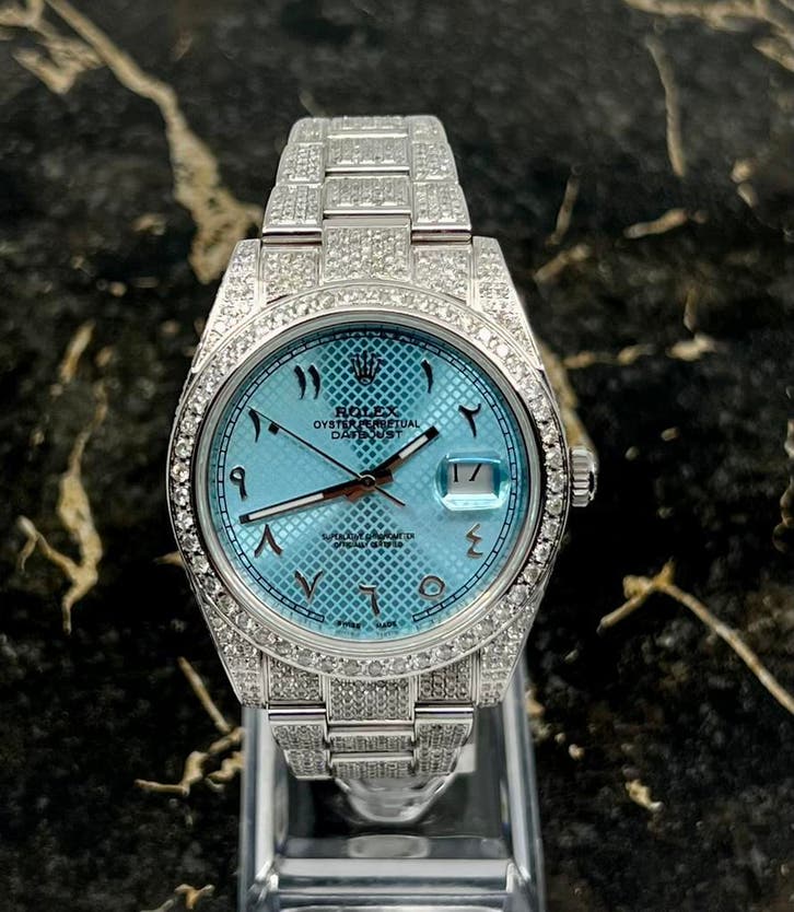 Rolex Datejust 41 - Ice Blue Arab Dial - Iced Out - Diamonds, Sieraden, Tassen en Uiterlijk, Horloges | Heren