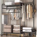 Dubbel Kledingrek op Wielen – Kapstok met Legplanken 150 cm, Verzenden, Nieuw