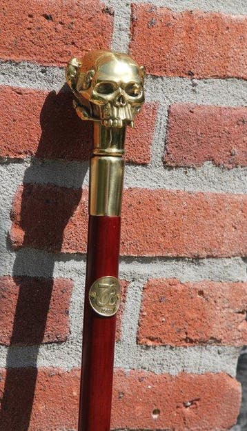 Wandelstok - schedel wandelstok - Brons, Antiek en Kunst