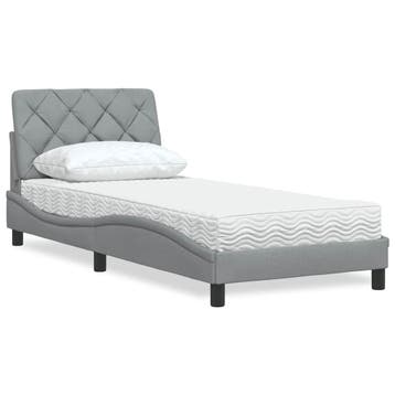 vidaXL Bed met matras stof lichtgrijs 90x200 cm, Huis en Inrichting, 90 cm, Eenpersoons, Verzenden, Nieuw
