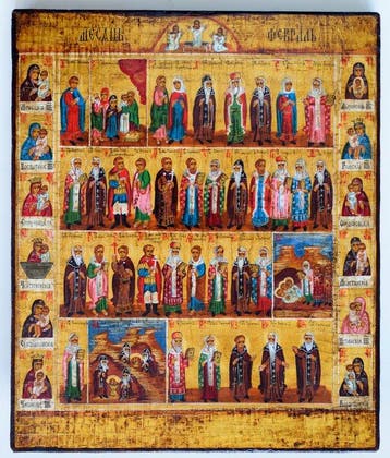 Icoon - Russisch-orthodoxe icoon MENAION FEBRUARY, hout,