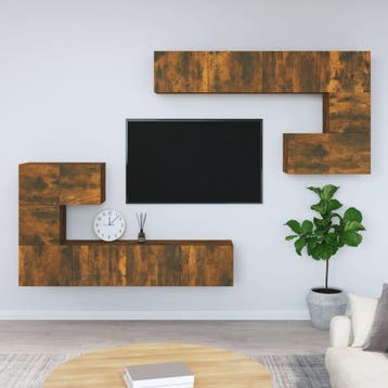 vidaXL Tv-wandmeubel bewerkt hout gerookt eikenkleurig, Verzenden, Nieuw, 50 tot 100 cm, Minder dan 100 cm