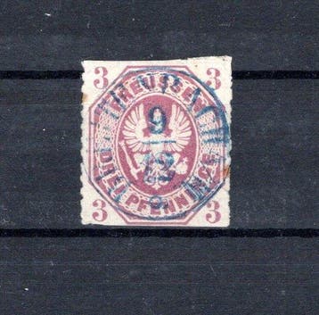Pruisen 1867 - 1867, 3 Pf., centrisch blauwe K1, Gestempeld