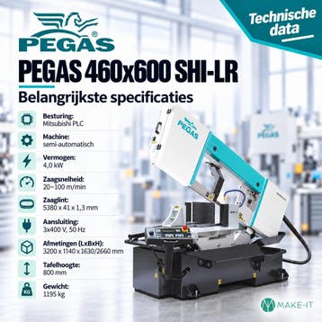 Semi-automatisch bandzaagmachine met verstek Pegas 460x600mm