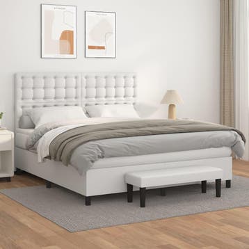 vidaXL Boxspring met matras kunstleer wit 180x200 cm, Overige materialen, Eenpersoons, Verzenden, Wit