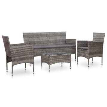 vidaXL 4-delige Loungeset met kussens poly rattan grijs, Verzenden, Nieuw, 4 zitplaatsen, Loungeset