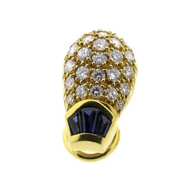 Gouden oorclips met saffier en diamanten; Ca. 1,00 ct., Sieraden, Tassen en Uiterlijk, Oorbellen, Gebruikt, Ophalen of Verzenden