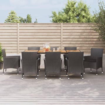 vidaXL 9-delige Tuinset poly rattan zwart, Verzenden, Nieuw, 8 zitplaatsen, Tuinset