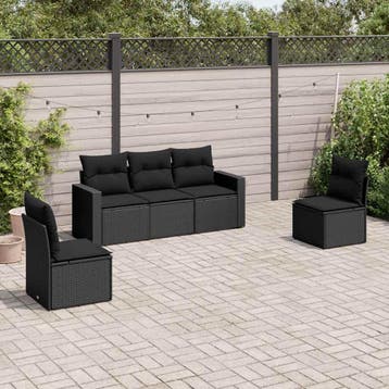 vidaXL 5-delige Loungeset met kussens poly rattan zwart, Verzenden, Nieuw, Loungeset