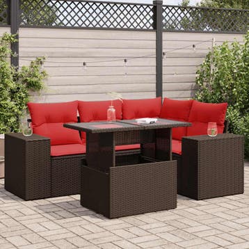 vidaXL 5-delige Loungeset met kussens poly rattan acacia, Verzenden, Nieuw, Loungeset