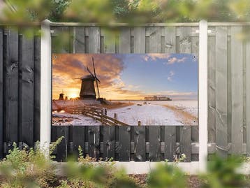 NR 1228: Tuinposter molen winter 90x180cm, Tuin en Terras, Nieuw