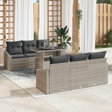 vidaXL Tuin Sofa Set 7 st Lichtgrijs poly rattan, Verzenden, Nieuw, Rotan, 7 zitplaatsen