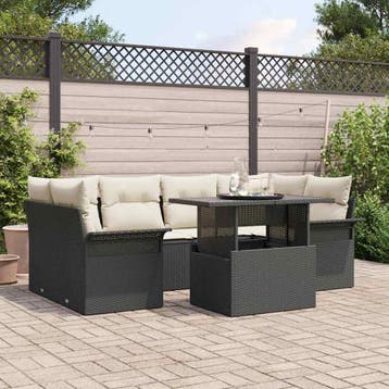 vidaXL Tuin Sofa Set 7 st Zwart poly rattan, Tuin en Terras, Verzenden, Nieuw, 7 zitplaatsen